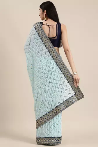 blue blue embellished sequinned saree