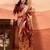 peach ethnic motifs printed woven design zari saree