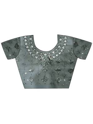 grey embellished sequinned pure georgette heavy work saree 3
