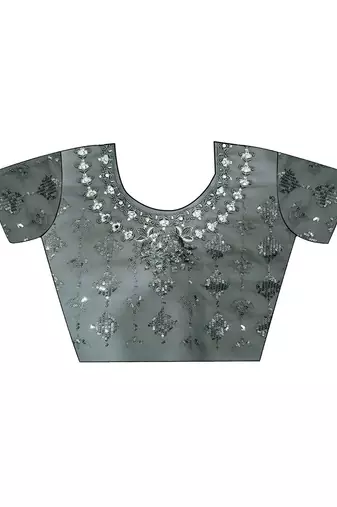 grey embellished sequinned pure georgette heavy work saree