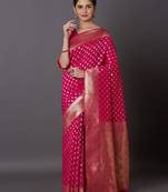 pink pink & gold-toned silk blend woven design kanjeevaram saree
