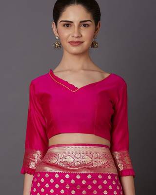 pink pink & gold-toned silk blend woven design kanjeevaram saree 2