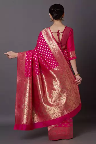 pink pink & gold-toned silk blend woven design kanjeevaram saree