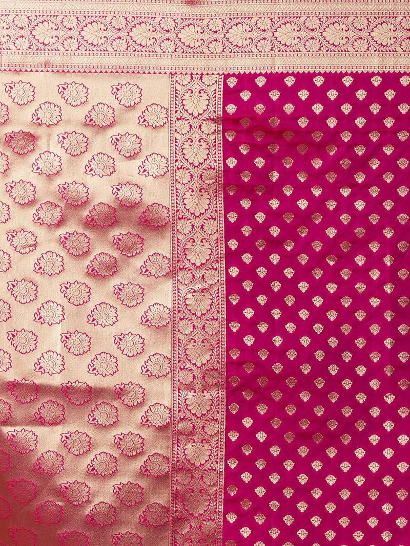 pink pink & gold-toned silk blend woven design kanjeevaram saree