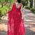 red embroidered sequinned satin saree