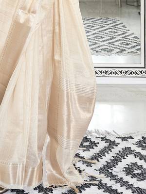 cream striped zari pure chiffon banarasi saree 5
