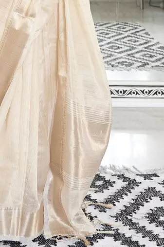 cream striped zari pure chiffon banarasi saree