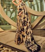 beige geometric printed satin saree