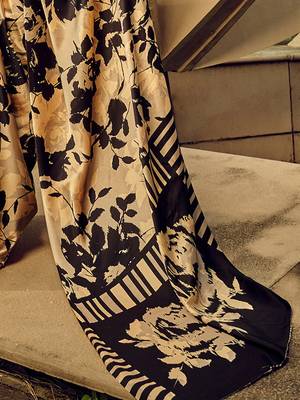beige geometric printed satin saree 5