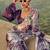 purple geometric printed satin saree