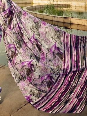 purple geometric printed satin saree 5