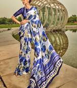 off_white abstract printed satin saree