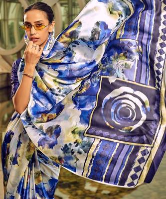 off_white abstract printed satin saree 3