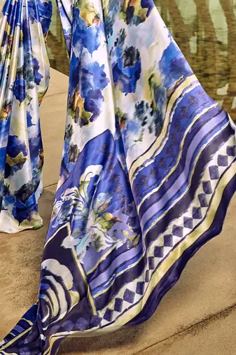 off_white abstract printed satin saree
