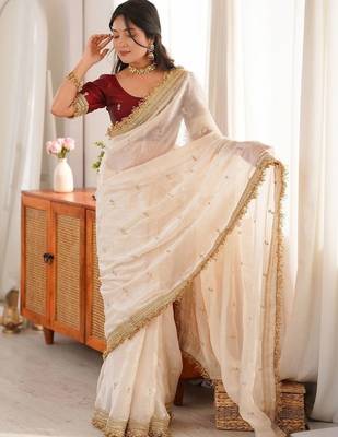 off_white embellished embroidered satin designer saree 3