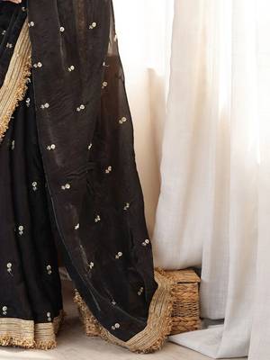 black embellished embroidered satin designer saree 5