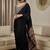 black ajrak satin ready to wear block printed saree