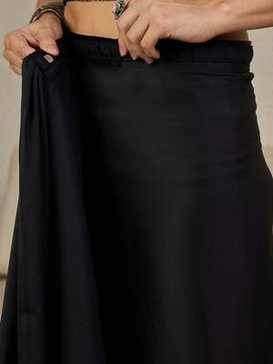 black ajrak satin ready to wear block printed saree 4