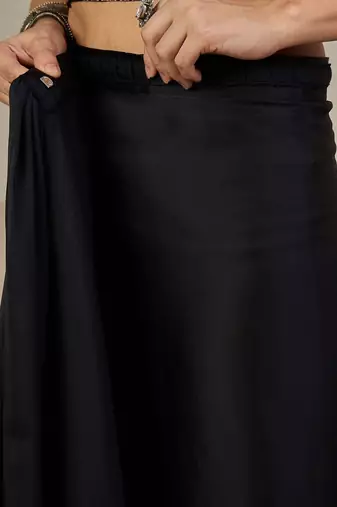 black ajrak satin ready to wear block printed saree