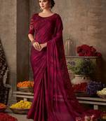 magenta sequinned embroidered pure chiffon celebrity saree