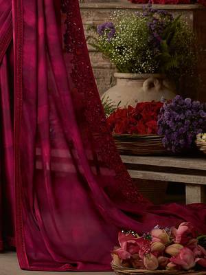 magenta sequinned embroidered pure chiffon celebrity saree 3