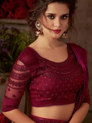 magenta sequinned embroidered pure chiffon celebrity saree 4