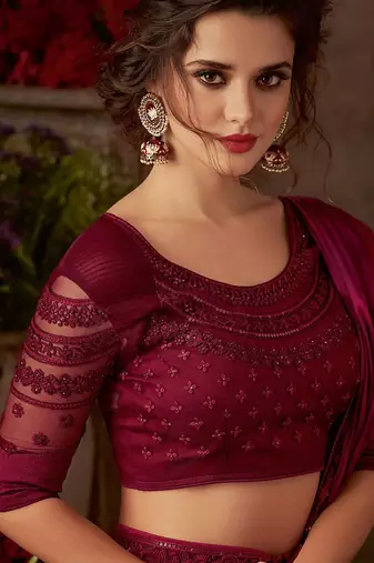 magenta sequinned embroidered pure chiffon celebrity saree