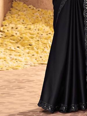 black embellished sequinned pure chiffon saree heavy work with matching blouse 5