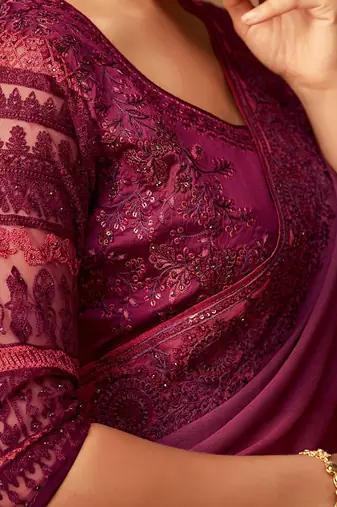 magenta ombre beads and stones pure chiffon celebrity saree
