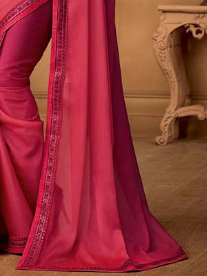 magenta ombre beads and stones pure chiffon celebrity saree 5