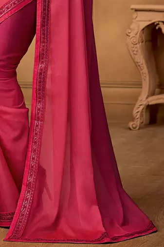 magenta ombre beads and stones pure chiffon celebrity saree