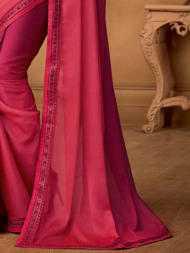 magenta ombre beads and stones pure chiffon celebrity saree