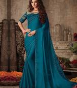 teal sequinned saree