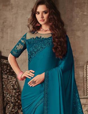 teal sequinned saree 2