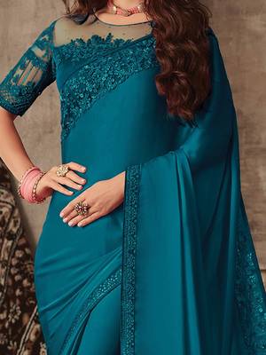 teal sequinned saree 3