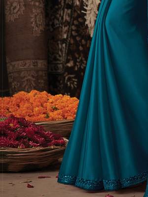 teal sequinned saree 5