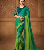 green ombre beads and stones pure chiffon saree