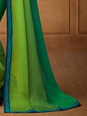 green ombre beads and stones pure chiffon saree 4