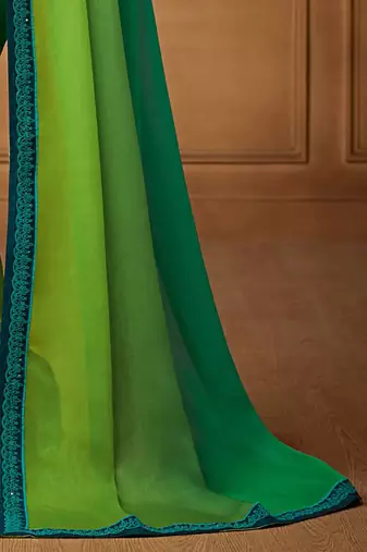 green ombre beads and stones pure chiffon saree