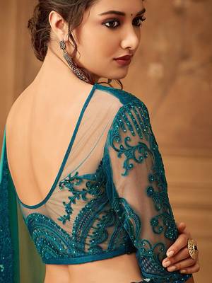 green ombre beads and stones pure chiffon saree 5
