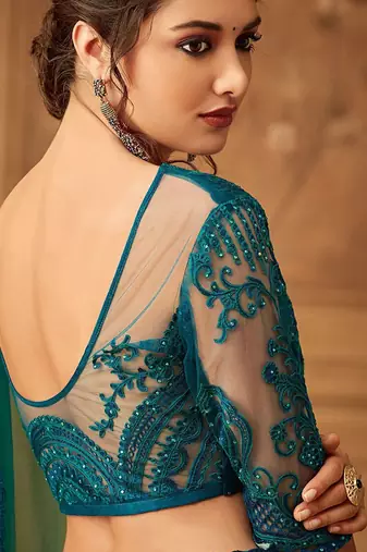 green ombre beads and stones pure chiffon saree