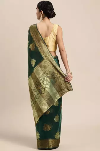 green green & gold-toned ethnic motifs zari organza saree