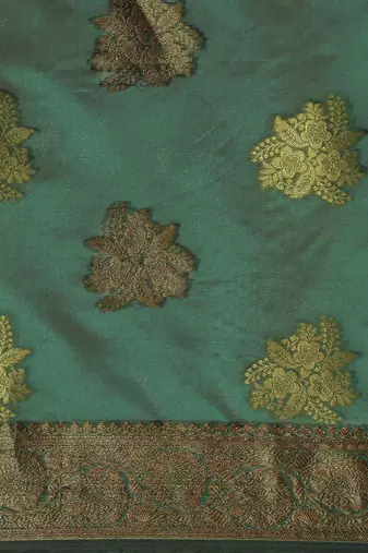 green green & gold-toned ethnic motifs zari organza saree