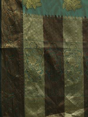 green green & gold-toned ethnic motifs zari organza saree 5