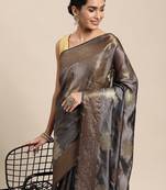 grey grey floral zari organza kanjeevaram saree