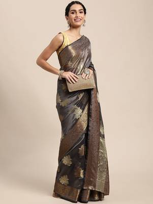 grey grey floral zari organza kanjeevaram saree 2