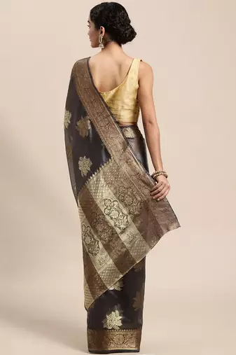 grey grey floral zari organza kanjeevaram saree