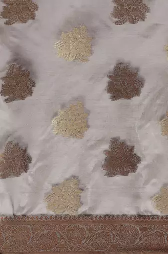 grey grey floral zari organza kanjeevaram saree