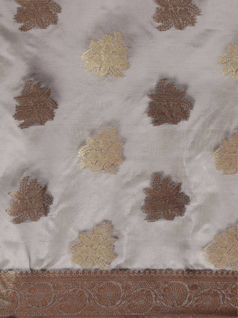 grey grey floral zari organza kanjeevaram saree