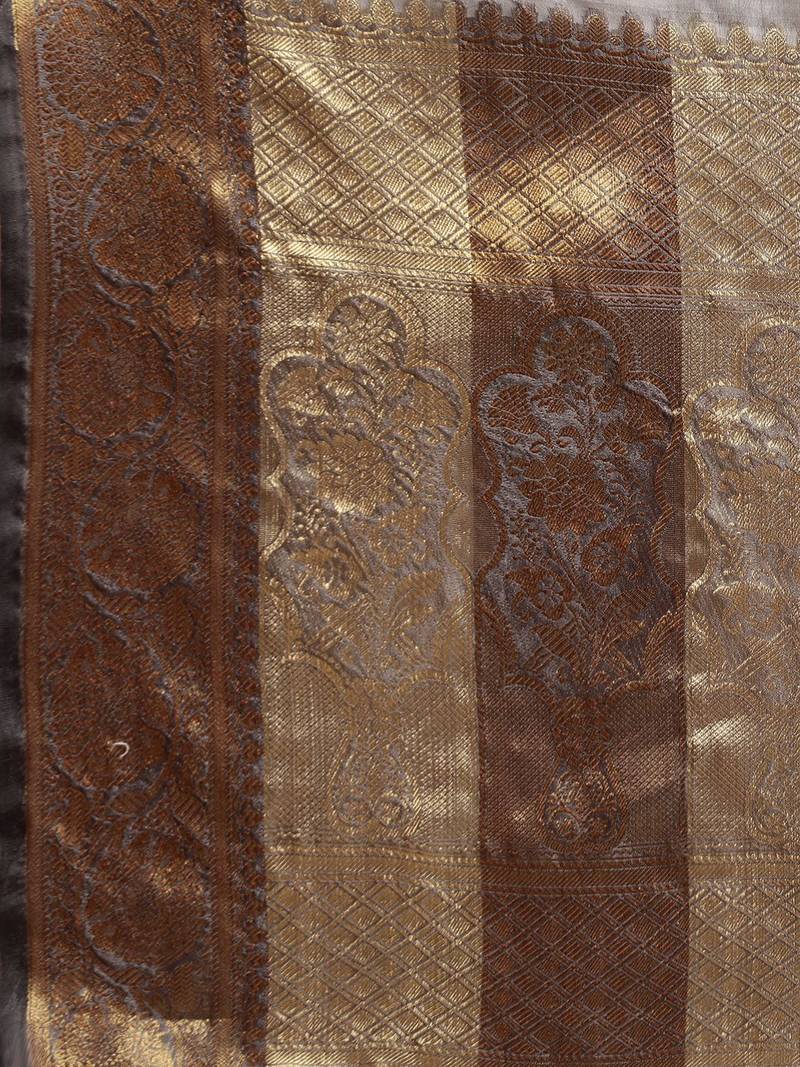 grey grey floral zari organza kanjeevaram saree